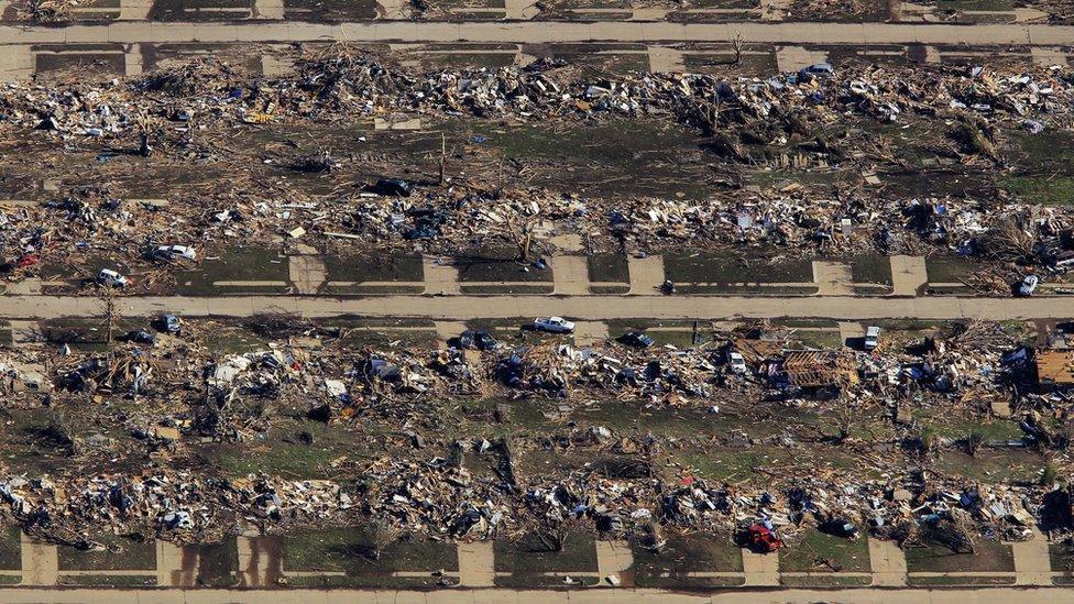 The aftermath of a tornado in Moore, Oklahoma in May 2013