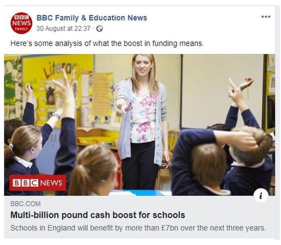 BBC Facebook post on schools spending