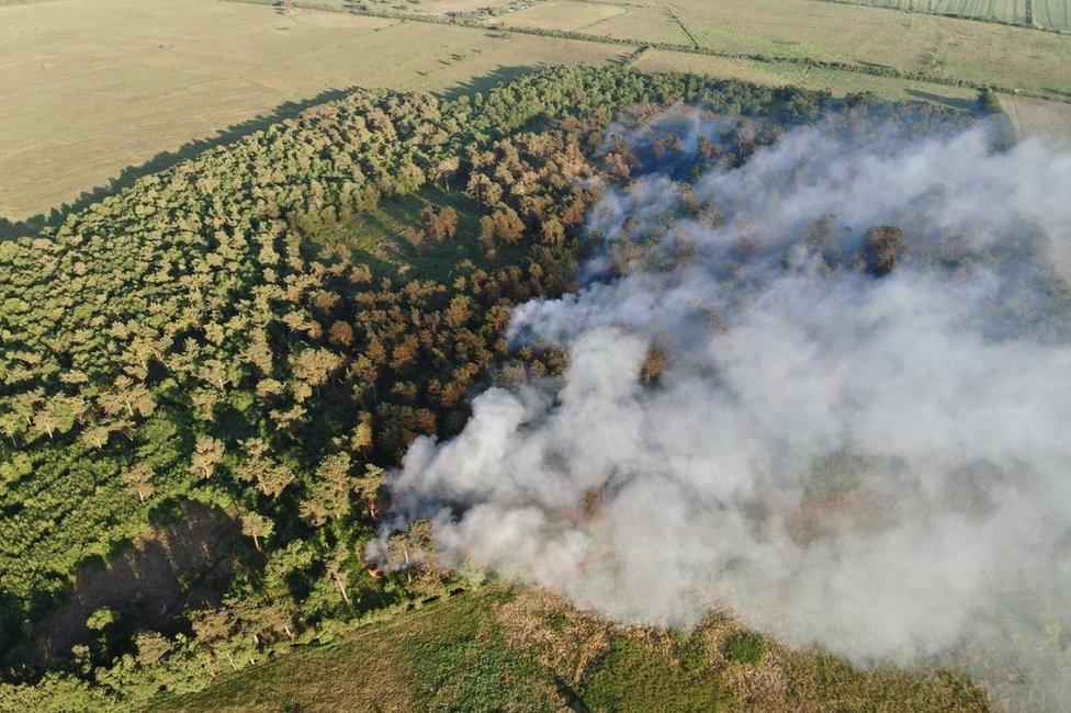 An aerial view of the fire