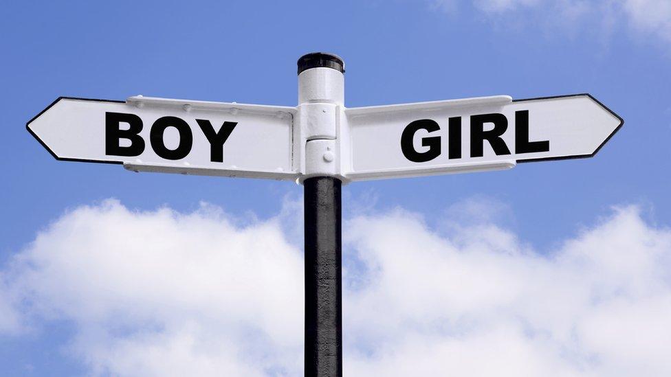 A sign pointing to Boy and Girl