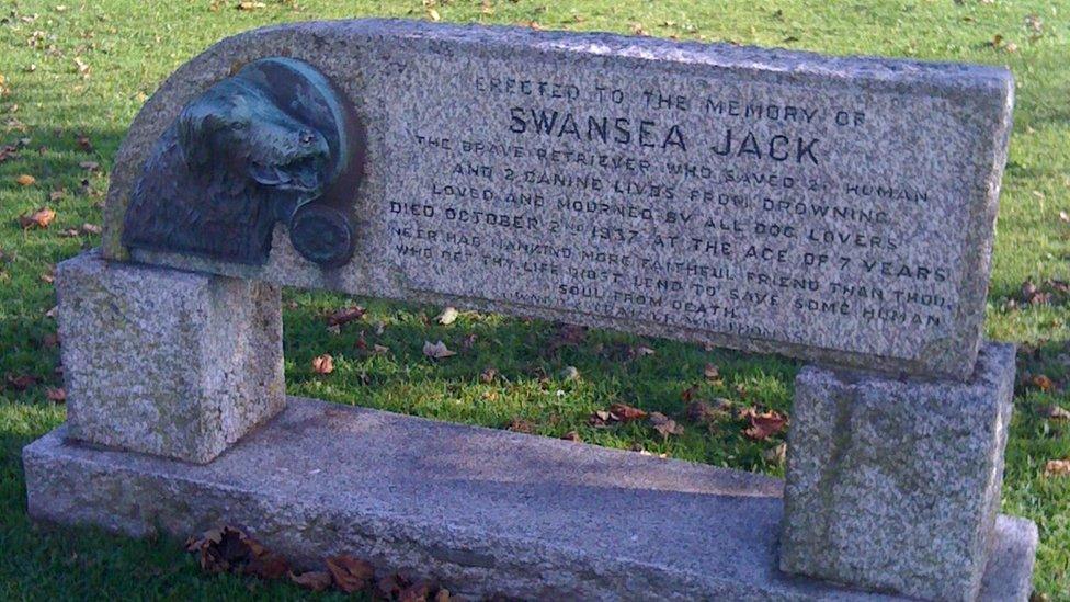 The memorial to Swansea Jack at Swansea seafront promenade