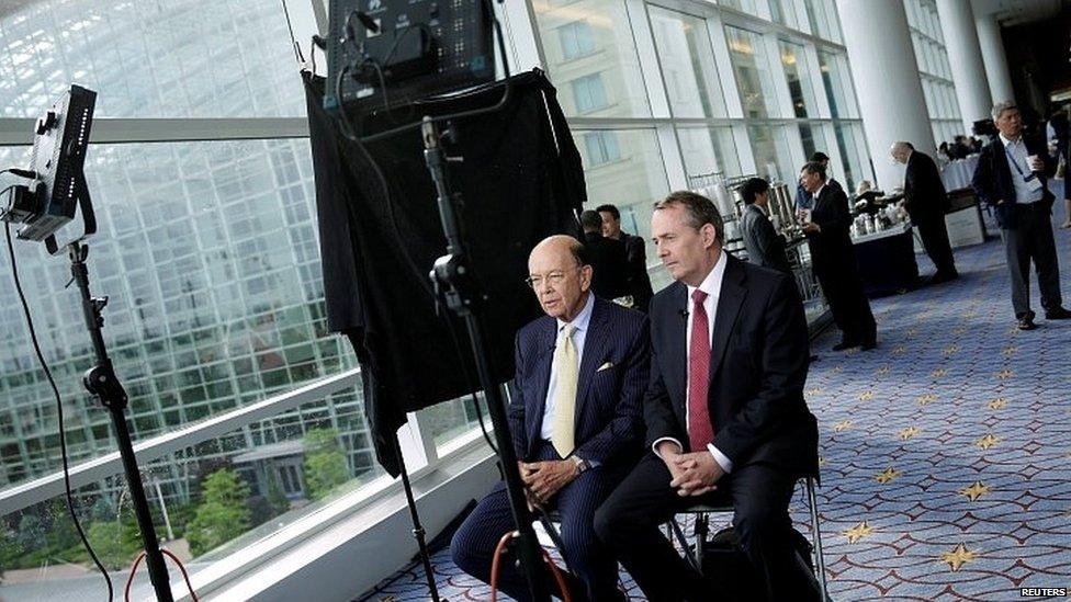 Liam Fox with his US counterpart Wilbur Ross in Maryland