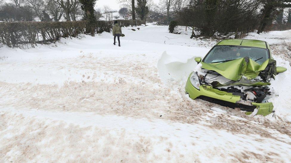 A damaged car in Belah Bridge, near Brough