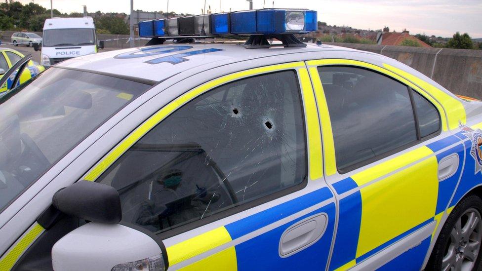 Damaged police car