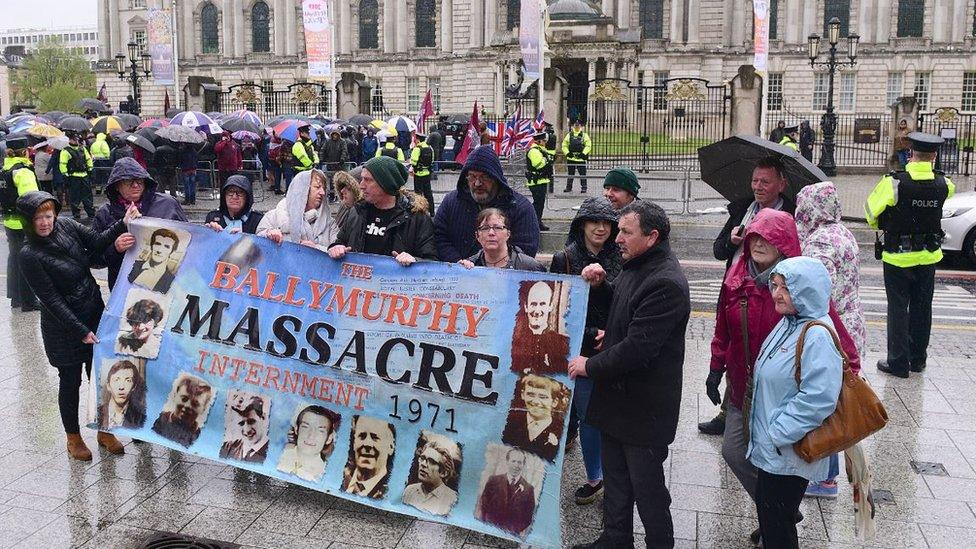 Relatives of those killed in Ballymurphy in west Belfast in 1971 held a counter protest