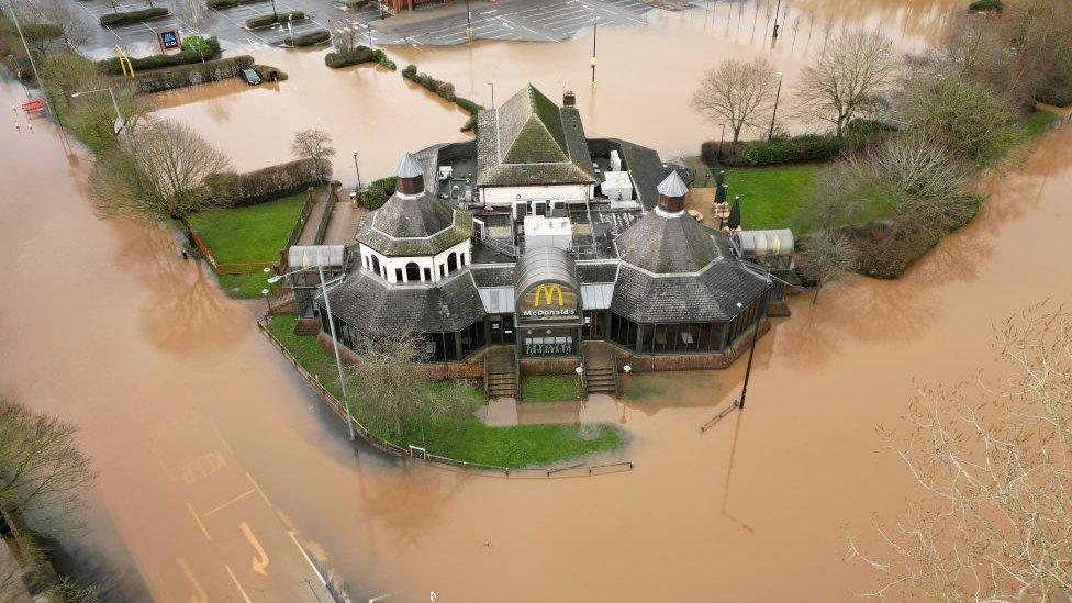 aerial view flooding is seen after the River Severn burst its banks