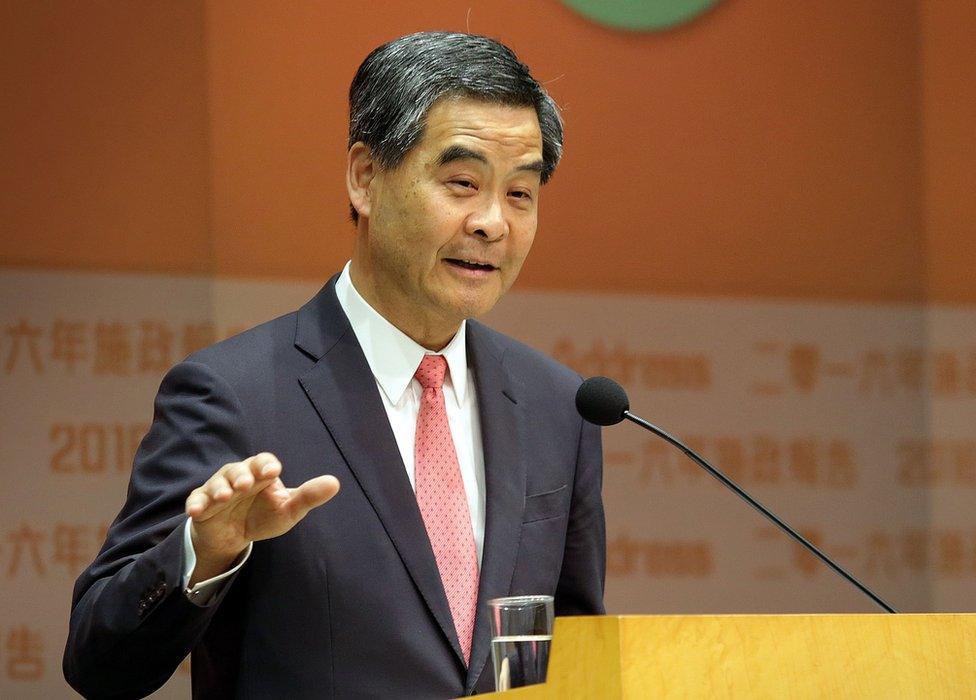 Hong Kong's Chief Executive Leung Chun-ying speaks to the media at a press conference after delivering his 2016 Policy Address to the Legislative Council in the Admiralty district of Hong Kong on 13 January 2016.