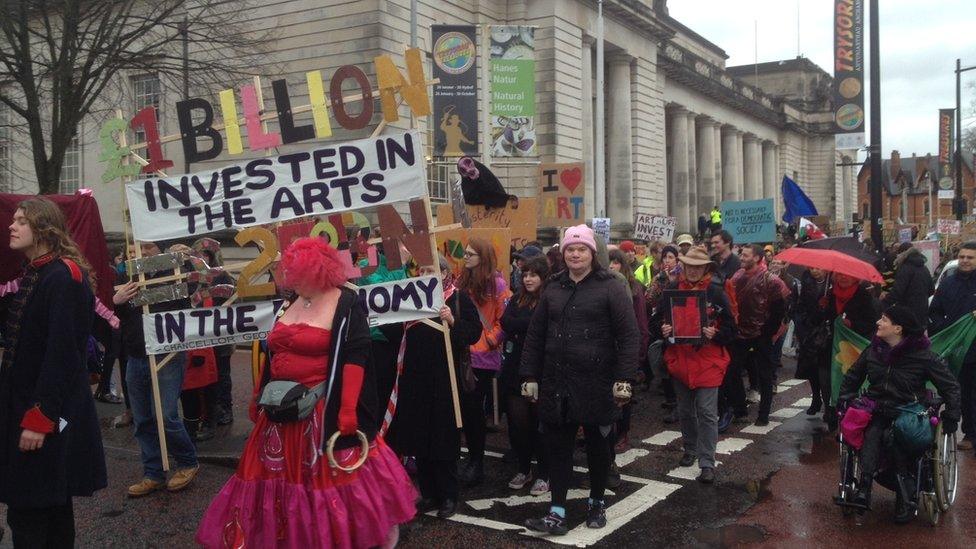 Arts demonstration in Cardiff