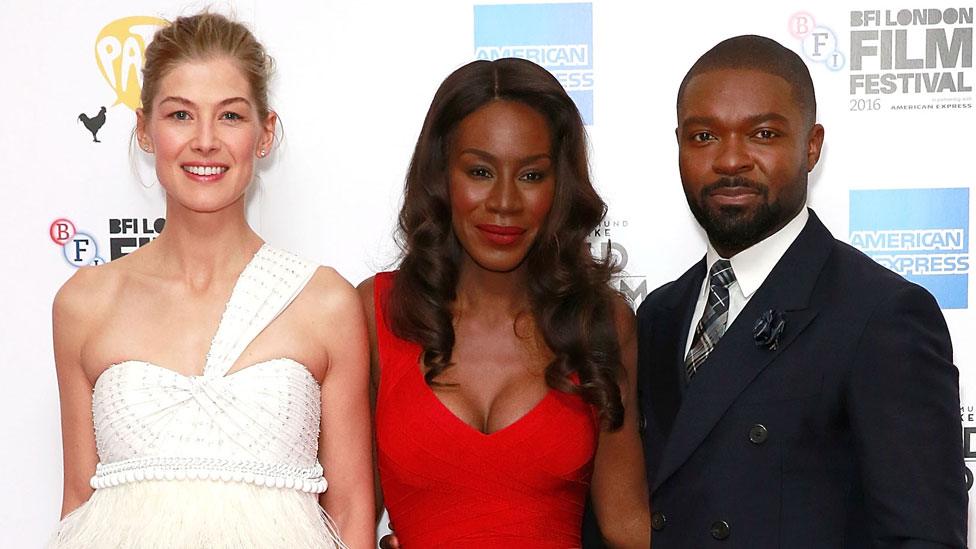 Rosamund Pike with director Amma Asante and David Oyelowo