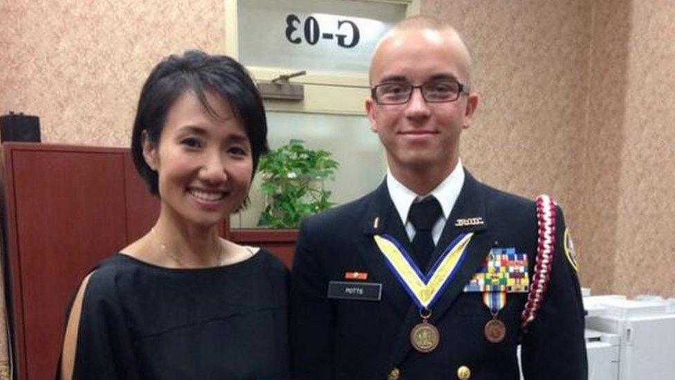 "Asher Potts" poses with Representative Patty Kim