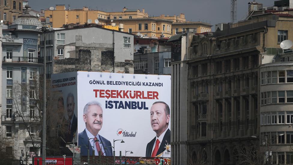 AKP victory poster in Istanbul, 1 Apr 19