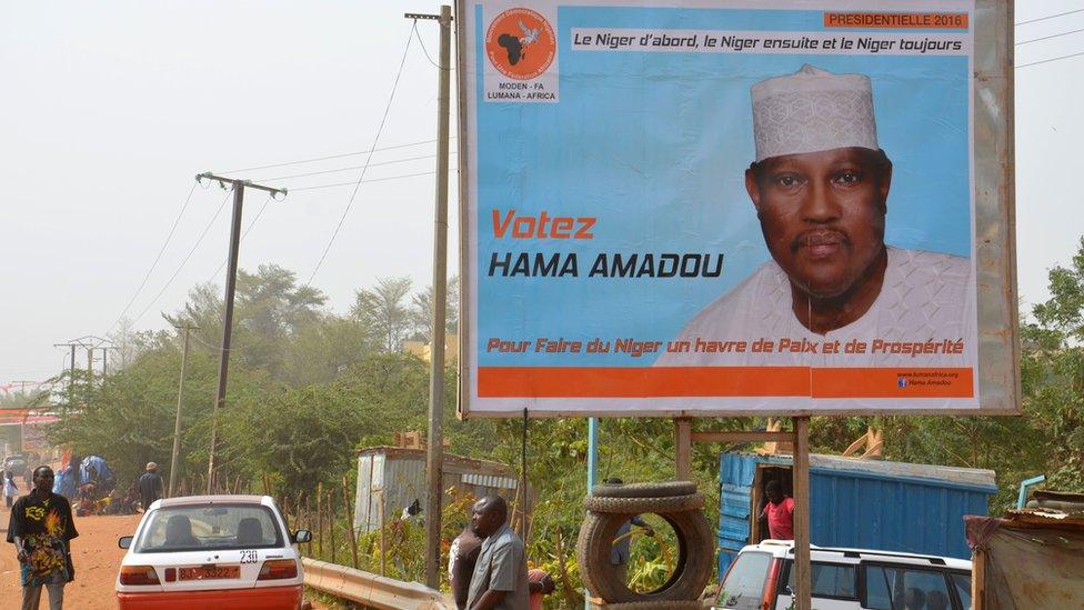 A campaign poster for Hama Amadou