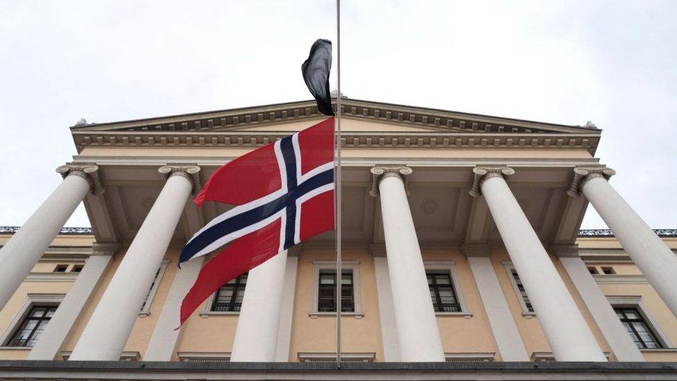 A Norway flag flies