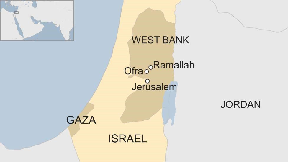 Map showing Jerusalem, Ramallah and Ofra