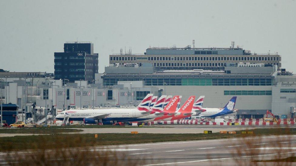 easyJet planes at Gatwick, after he company announced it has grounded its entire fleet of 344 aircraft due to the coronavirus pandemic.