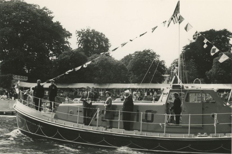 The Queen aboard a lifeboat