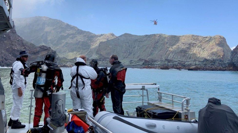 Divers on boat off White Island, 14 December 2019