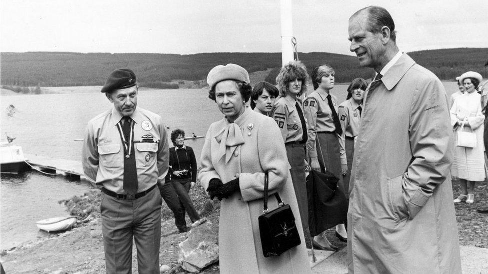 Queen Elizabeth II and Prince Philip officially opening Kielder Water, Northumberland, May 26, 1982