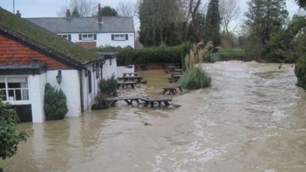 River Bourne bursting its banks at East Peckham in 2014