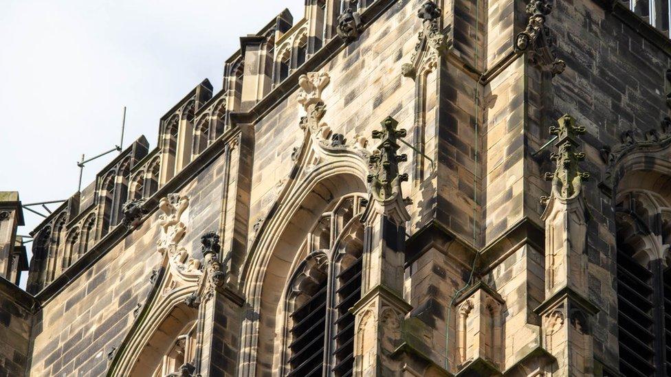 Central tower stonework