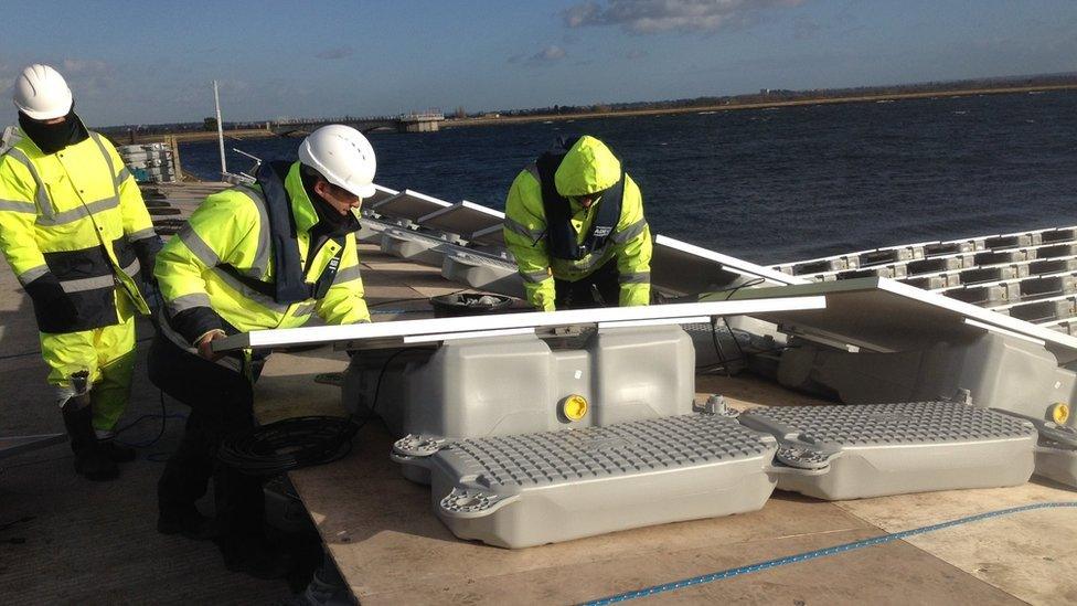 Floating solar panel farm under construction