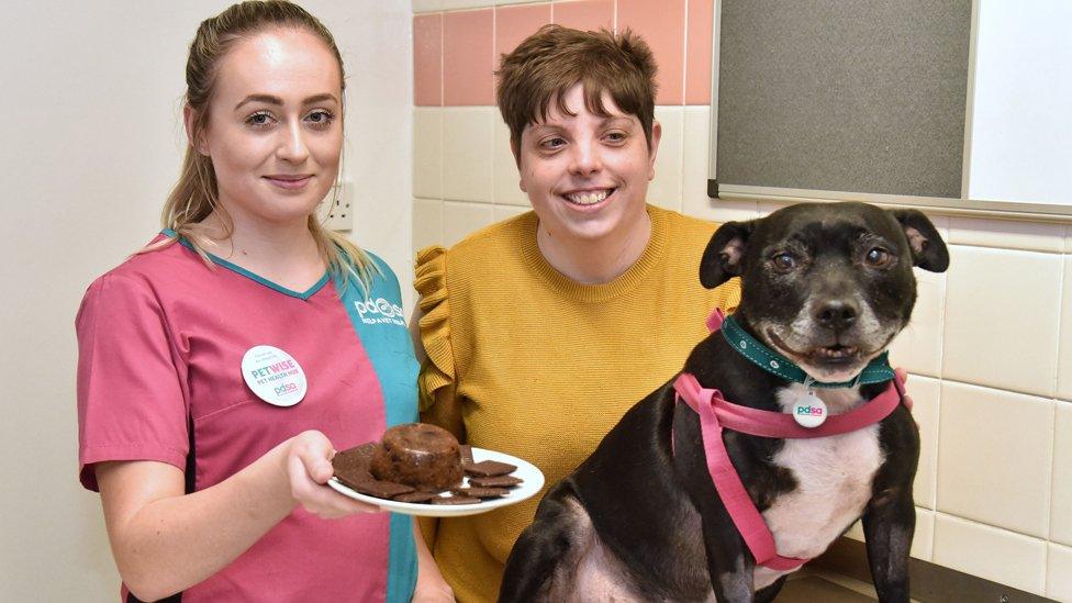 Marley, owner Polly Bloor, and a Christmas pudding