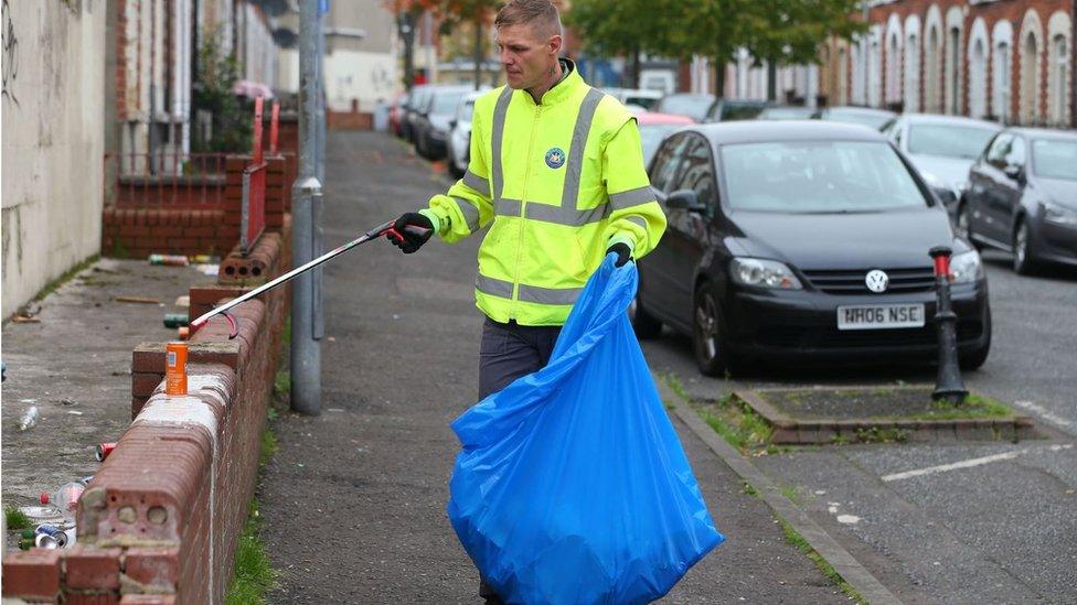 A clean up operation gets under way in the Holyland area of south Belfast after another night of student parties in the area. 16 September 2020