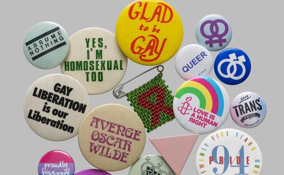 Selection of LGBTQ campaign badges, various countries and media