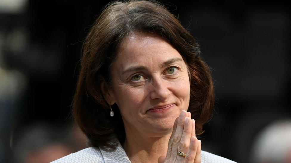 German Social Democratic Party lead candidate for the European elections, Katarina Barley, gestures during an election campaign rally