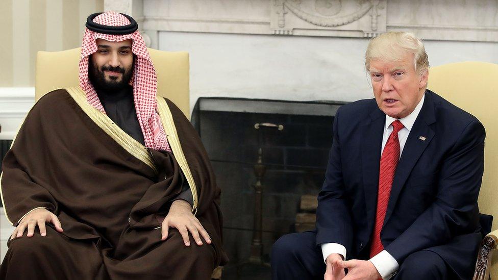 President Donald Trump (R) meets with Mohammed bin Salman, Deputy Crown Prince and Minister of Defense of the Kingdom of Saudi Arabia, at the White House in March.