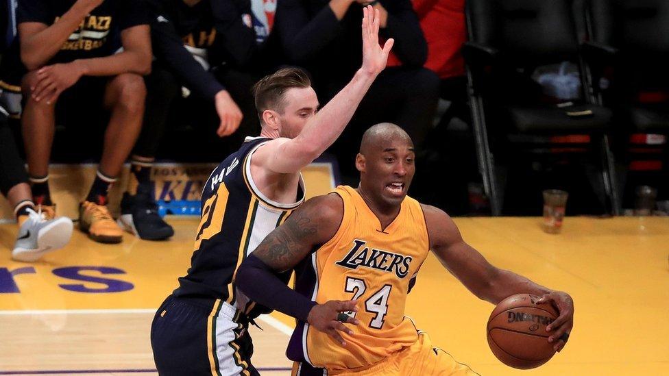 Kobe Bryant playing his last game at the LA Staple centre in America.