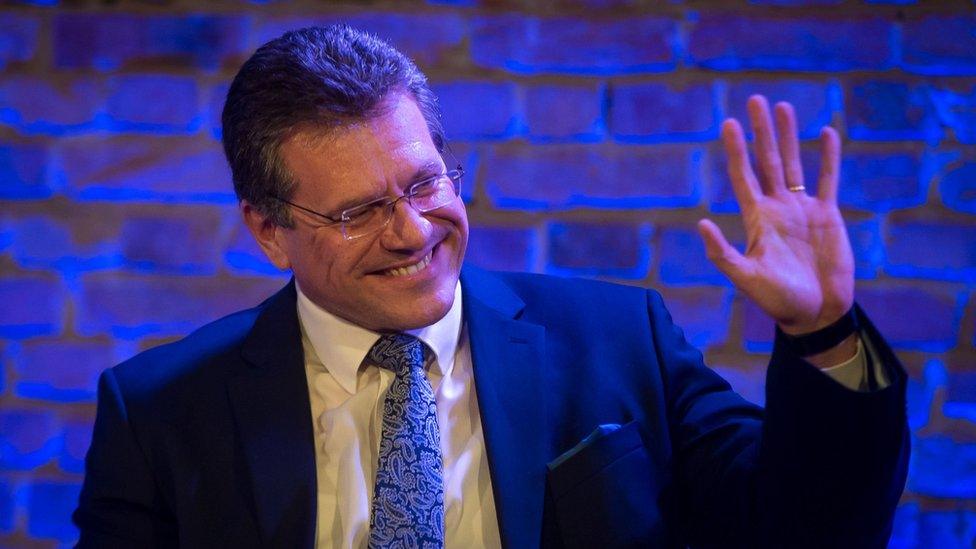 Maros Sefcovic, takes part in a public debate organised by Slovak daily Dennik N in Bratislava, 11 March 2019