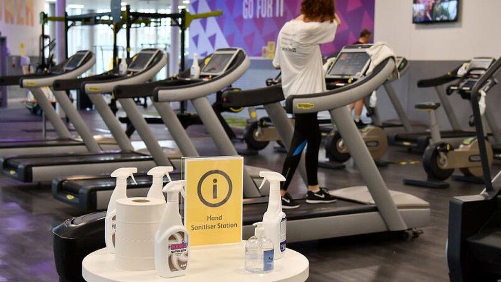 A cleaning station in a gym