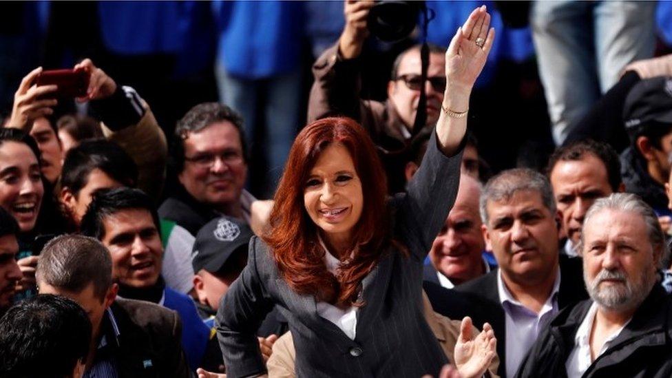 Cristina Fernandez leaves a court building in Buenos Aires, Monday, April 13, 2016