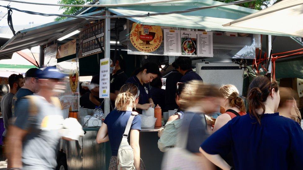 Crowds outside Mary's Laksa stall