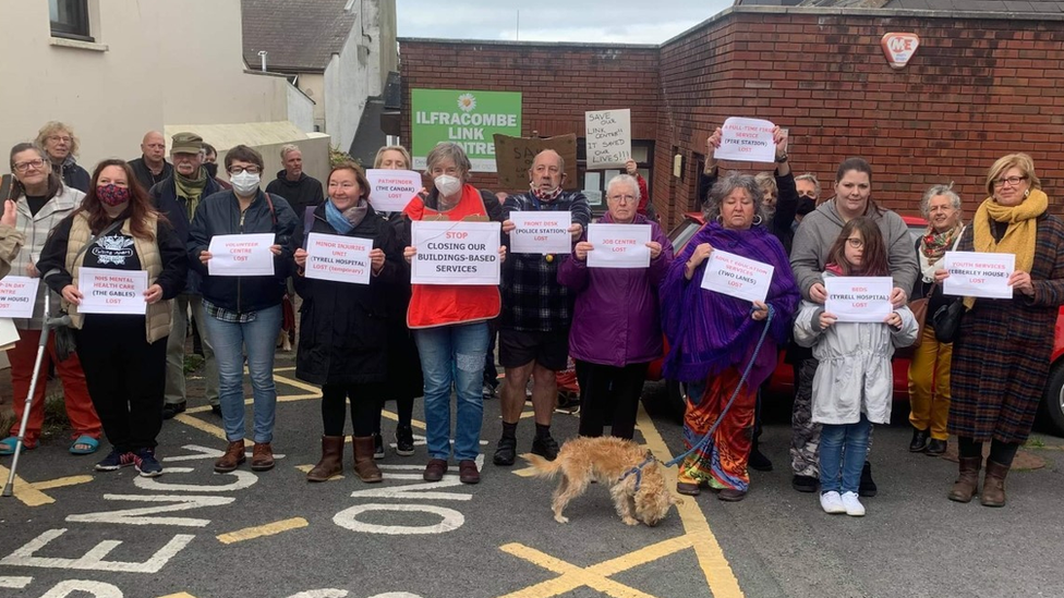 Protest outside the Ilfracombe Link Centre