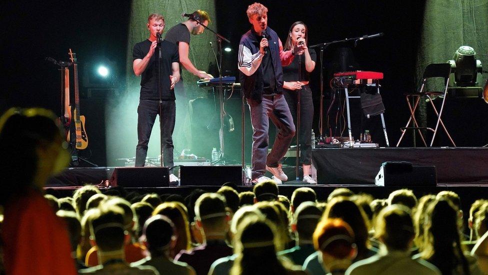 Tim Bendzko performing at 'covid' study concert in Leipzig on 22 August 2020