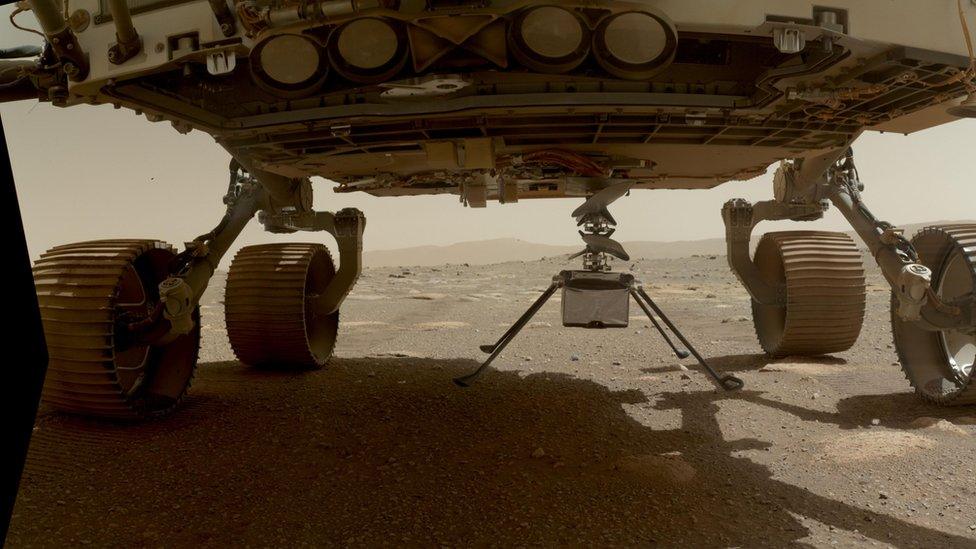 Mars helicopter under the rover