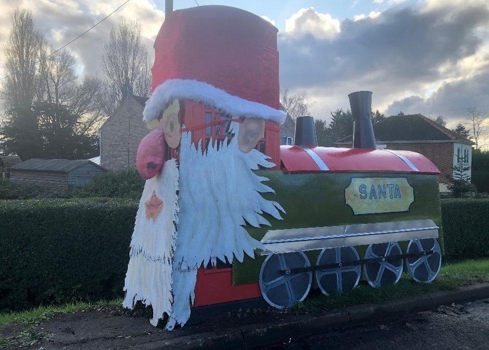 One of the previous designs, Santa at the front of a train