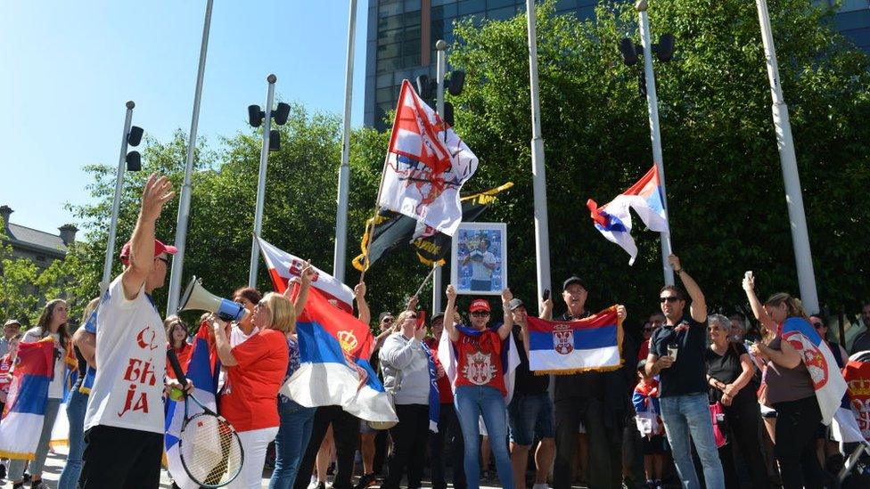 Djokovic supporters protesting outside the court