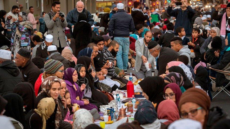 People breaking Ramadan fast