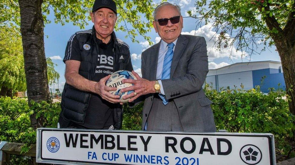 Alan 'Birch' Birchenall (left) joins former City Engineer David Edwards to unveil the updated Wembley Road signs