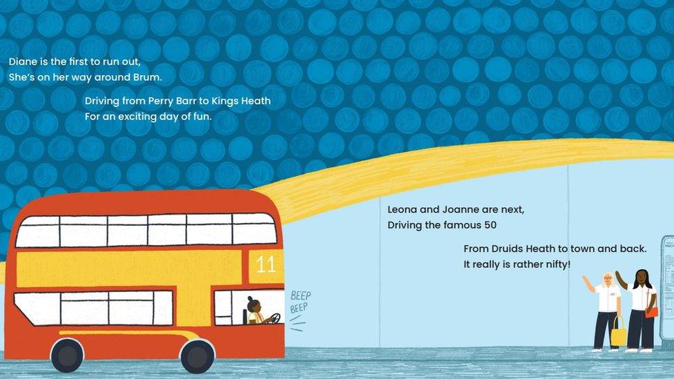 A page from a children's book about female bus drivers