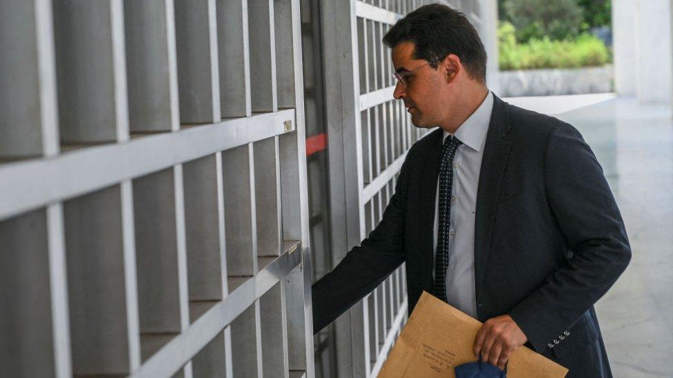 Greek journalist Thanasis Koukakis, who launched a legal case after claiming to have been spied on by state intelligence services using Predator spyware arrives at the Supreme Court in Athens, on August 16, 2022