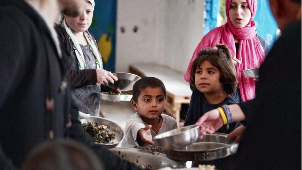 Syrian refugees in a camp in Greece, 25 December 2016