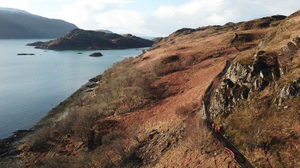 Drone footage of the single track road