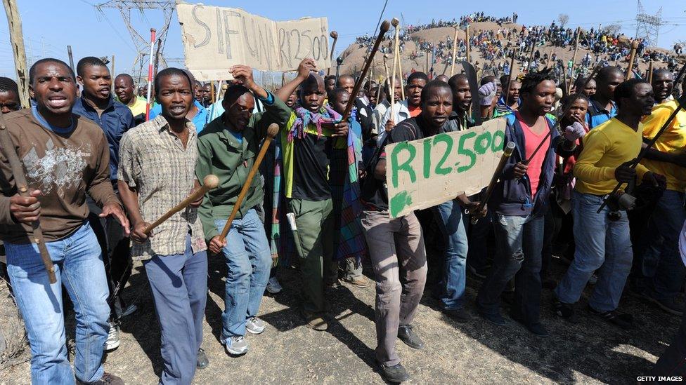 Miners demonstrate over pay at South Africa's Marikana mine