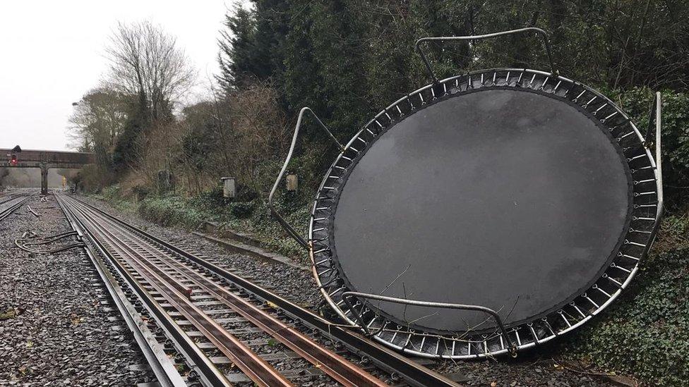 Trampoline on train track