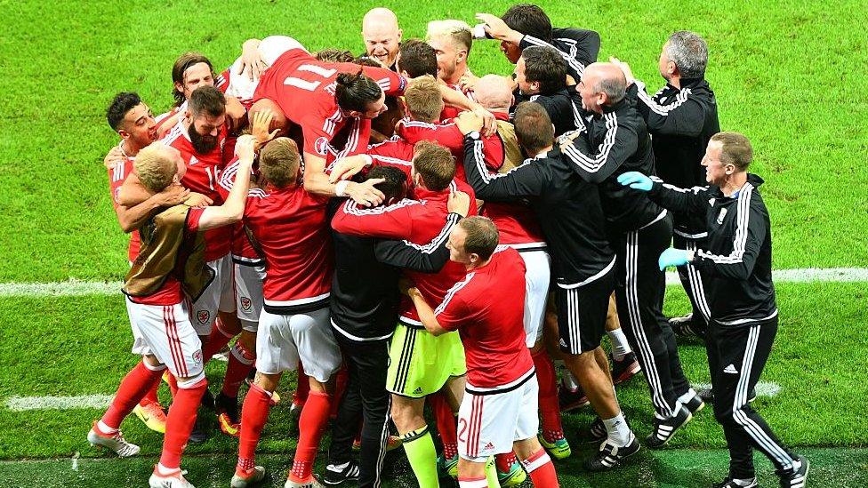 Wales players celebrate against Belgium