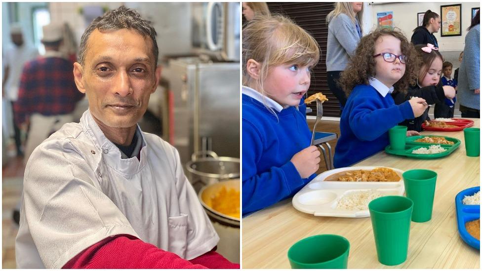 Sayd Ahmed, Windwhistle Primary School pupils eating